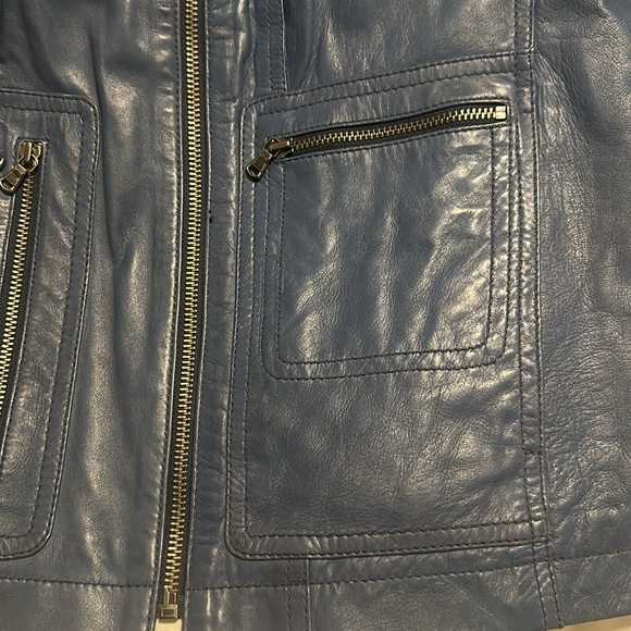 DKNY - Blue Leather Jacket - Medium - Picture 5 of 9